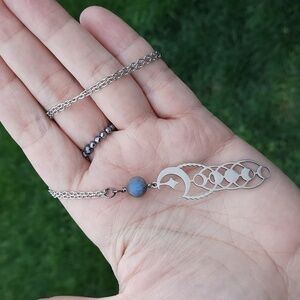 Labradorite, Moon Phase Sacred Geometry Pendant Necklace